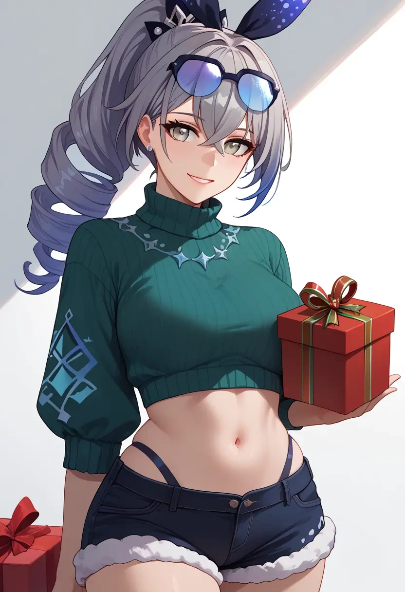 star rail,silver wolf,Christmas,red velvet shorts,turtleneck sweater  - 